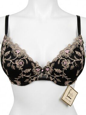 Felina Valentina Push Up Bra 36A NWT Black Lace Underwire Padded Contour